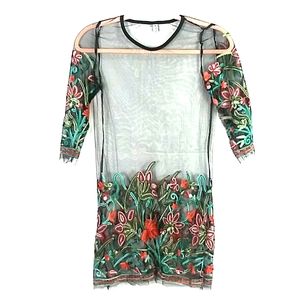 Mislook sheer embroider tunic dress swim cover up
